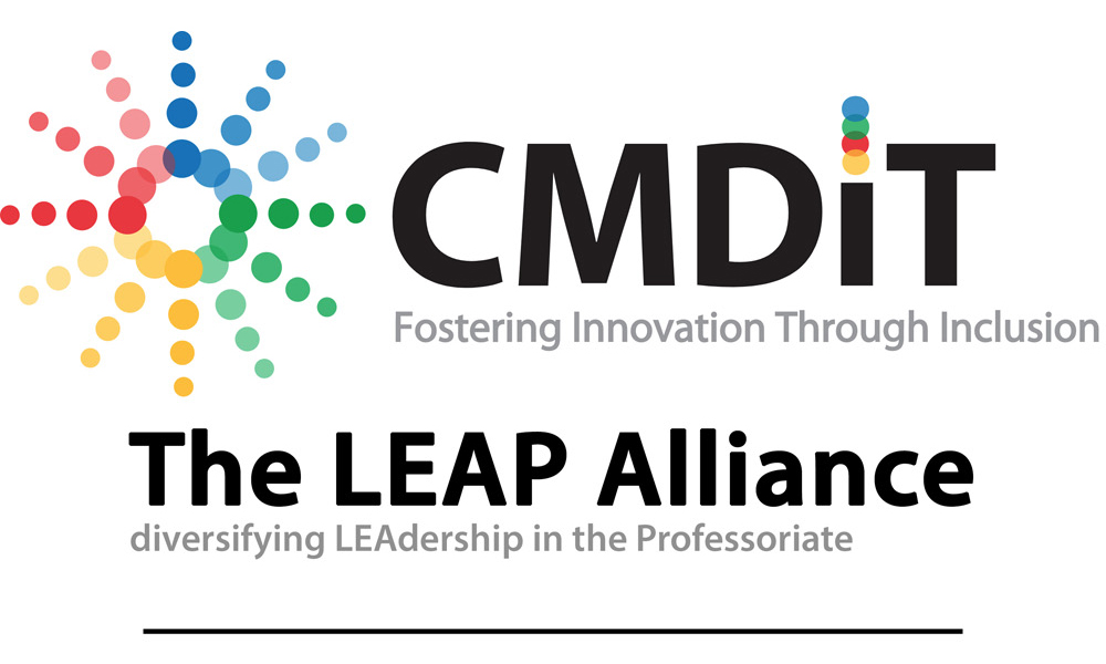 CMDIT logo with the motto Fostering Innovation Through Inclusion and The LEAP Alliance diversifying LEAdership in the Professoriate